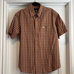 Timberland Plaid Orange Navy Buttoned Shirt Large
